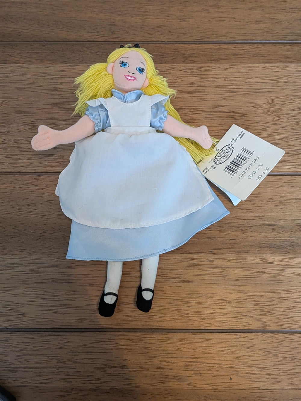 Vintage Disney Store Alice in Wonderland Bean Bag Plush Doll NWT 9" Vtg Stuffy